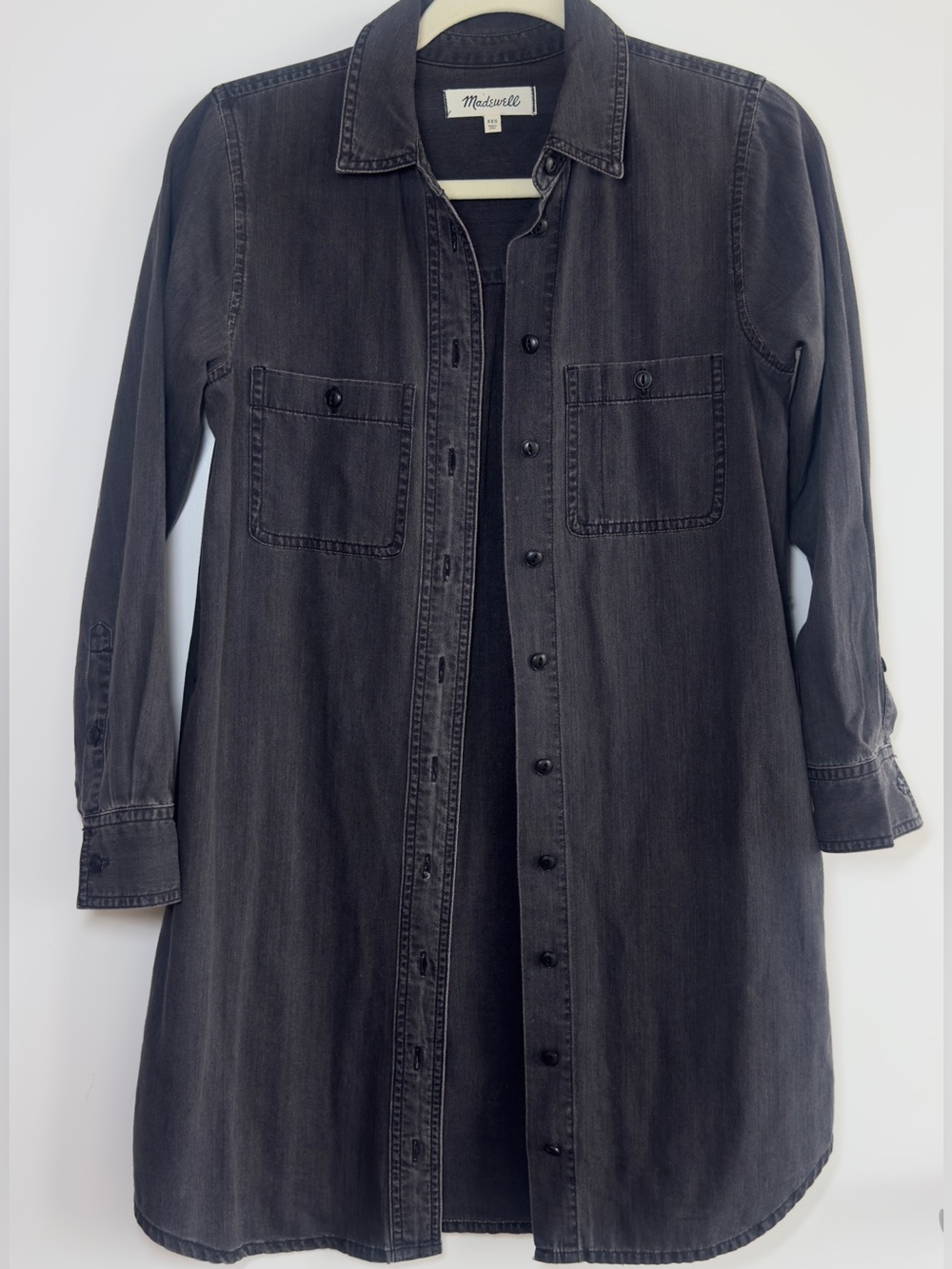 Madewell Washed Black Denim Shirt Dress Tunic Button Front XXS